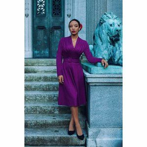 retro purple rockabilly midi dress size large NEW